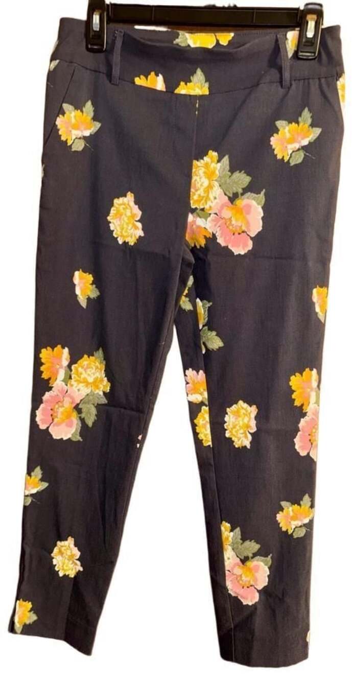 Jules & Leopold Gray Floral Slim Ankle Crop Stretch Dress Pants